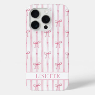 Elegante roze gestreepte Coquette strikken met mon iPhone 15 Pro Case