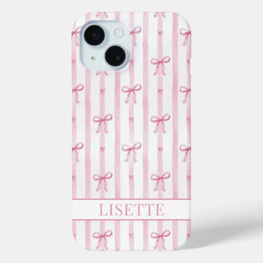 Elegante roze gestreepte Coquette strikken met mon Case-Mate iPhone Case (Achterkant)