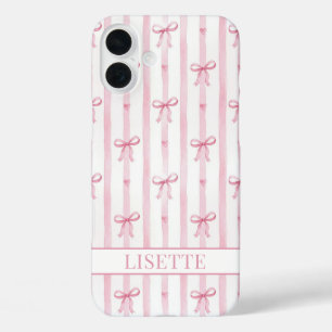 Elegante roze gestreepte Coquette strikken met mon iPhone 16 Plus Hoesje
