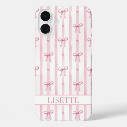Elegante roze gestreepte Coquette strikken met mon Case-Mate iPhone Case (Achterkant)