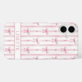 Elegante roze gestreepte Coquette strikken met mon Case-Mate iPhone Case (Achterkant (horizontaal))
