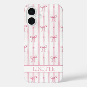 Elegante roze gestreepte Coquette strikken met mon iPhone 16 Hoesje