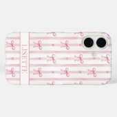 Elegante roze gestreepte Coquette strikken met mon Case-Mate iPhone Case (Achterkant (horizontaal))