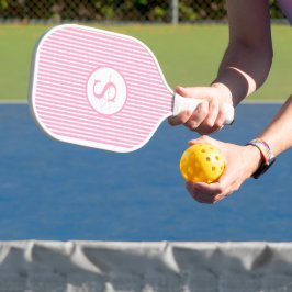 Elegante Roze Gestreepte Monogram Pickleball Paddl Paddle