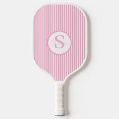 Elegante Roze Gestreepte Monogram Pickleball Paddl Paddle (Voorkant)