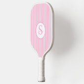 Elegante Roze Gestreepte Monogram Pickleball Paddl Paddle (Links)