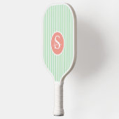 Elegante Roze Gestreepte Monogram Pickleball Paddl Paddle (Links)