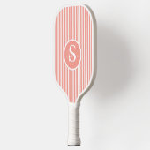 Elegante Roze Gestreepte Monogram Pickleball Paddl Paddle (Links)