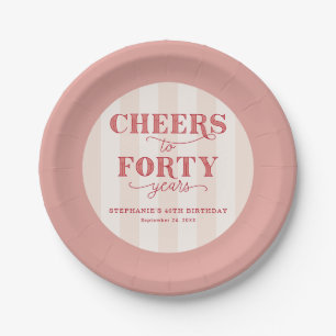 Elegante Roze Gestreepte Proost op 40 Jaar Verjaar Papieren Bordje
