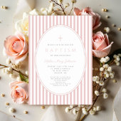 Elegante roze gestreepte uitnodiging voor de doop