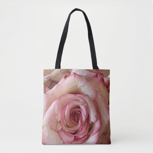 Elegante roze getipte witte roos schouder tas (Voorkant)