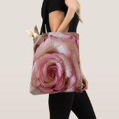 Elegante roze getipte witte roos schouder tas (Dichtbij)