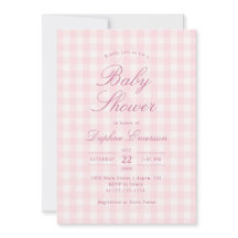 Elegante Roze Gingham Baby Shower Uitnodiging