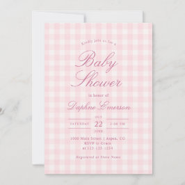Elegante Roze Gingham Baby Shower Uitnodiging