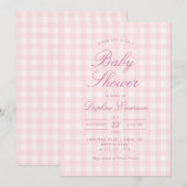 Elegante Roze Gingham Baby Shower Uitnodiging (Voorkant / Achterkant)