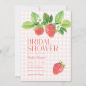 Elegante Roze Gingham Bruidsfeest Borrel Kaart (Voorkant)