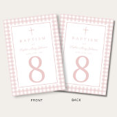Elegante Roze Gingham Meisje Doop Kaart