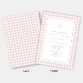 Elegante Roze Gingham Meisje Doop Kaart