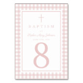 Elegante Roze Gingham Meisje Doop Kaart (Achterkant)