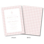Elegante Roze Gingham Meisje Doop Uitnodiging
