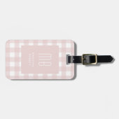 Elegante Roze Gingham Monogram Bagagelabel (Voorkant horizontaal)