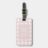 Elegante Roze Gingham Monogram Bagagelabel (Voorkant verticaal)