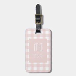 Elegante Roze Gingham Monogram Bagagelabel