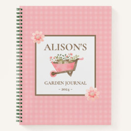 Elegante roze gingham Waterverf tuin Notitieboek