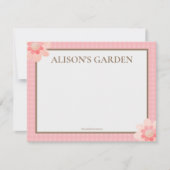 Elegante roze gingham Waterverf tuin Notitiekaartje (Voorkant)