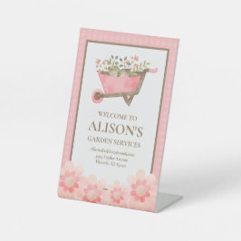 Elegante roze gingham Waterverf tuin Reclamebord Met Voetstuk