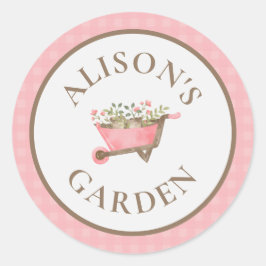 Elegante roze gingham Waterverf tuin Ronde Sticker