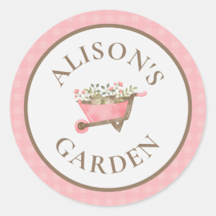 Elegante roze gingham Waterverf tuin Ronde Sticker
