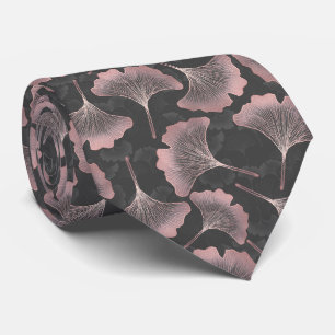 Elegante roze Ginkgo-bladeren op zwarte achtergron Stropdas