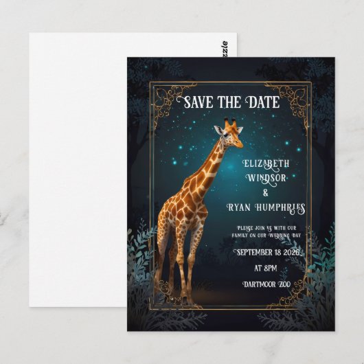 Elegante Roze Giraffe bruiloft uitnodiging foto (Voorkant / Achterkant)