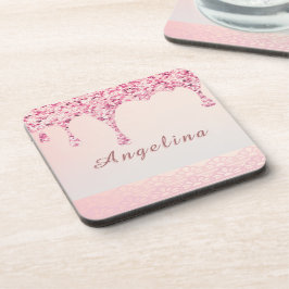 Elegante Roze Glam Glitter Drip Bier Onderzetter