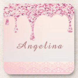 Elegante Roze Glam Glitter Drip Bier Onderzetter