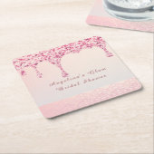 Elegante Roze Glam Glitter Drip Bruidsdouche Kartonnen Onderzetters (Schuin)