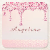 Elegante Roze Glam Glitter Drip Kartonnen Onderzetters (Voorkant)
