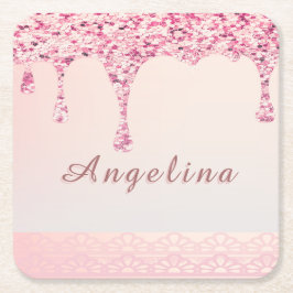 Elegante Roze Glam Glitter Drip Kartonnen Onderzetters