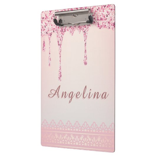 Elegante Roze Glam Glitter Drip Klembord (Links)