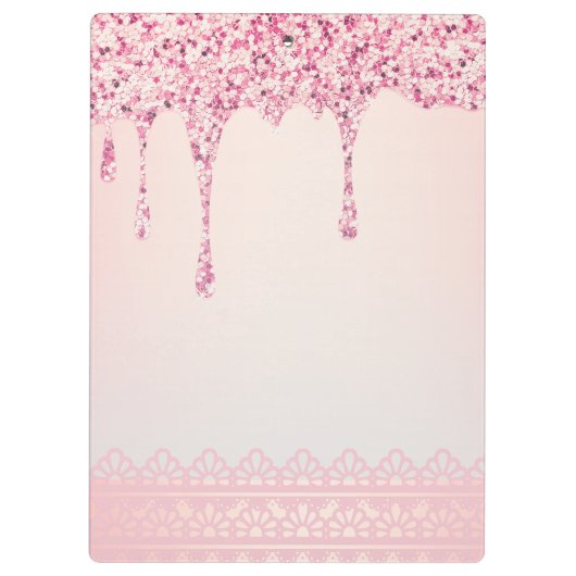 Elegante Roze Glam Glitter Drip Klembord (Achterkant)