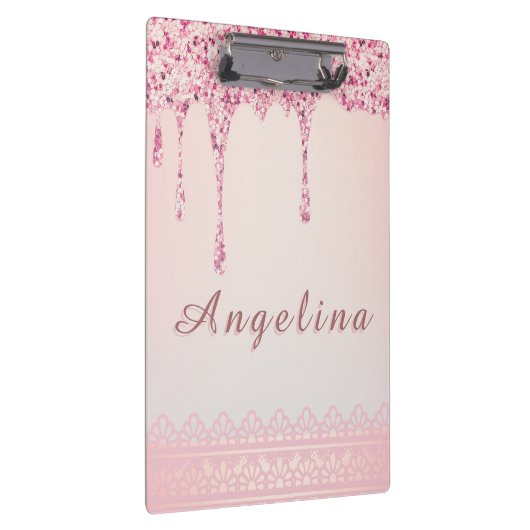 Elegante Roze Glam Glitter Drip Klembord (Rechts)