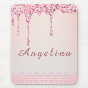 Elegante Roze Glam Glitter Drip Muismat