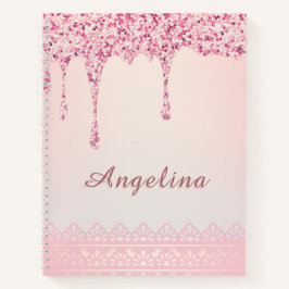 Elegante Roze Glam Glitter Drip Notitieboek