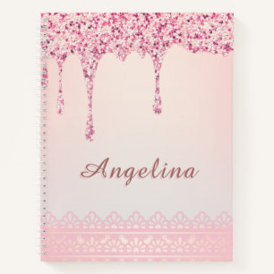 Elegante Roze Glam Glitter Drip Notitieboek