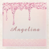 Elegante Roze Glam Glitter Drip Onderzetter (Voorkant)