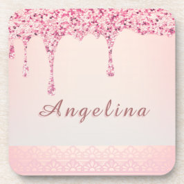 Elegante Roze Glam Glitter Drip Onderzetter