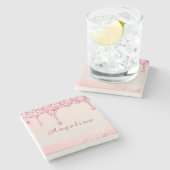 Elegante Roze Glam Glitter Drip Stenen Onderzetter (Zijkant)