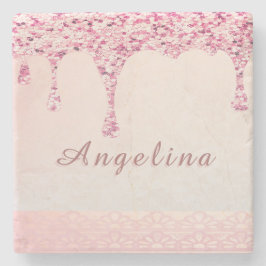 Elegante Roze Glam Glitter Drip Stenen Onderzetter