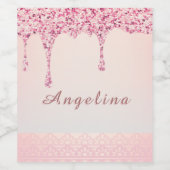 Elegante Roze Glam Glitter Drip Wijn Etiket (Enkel label)